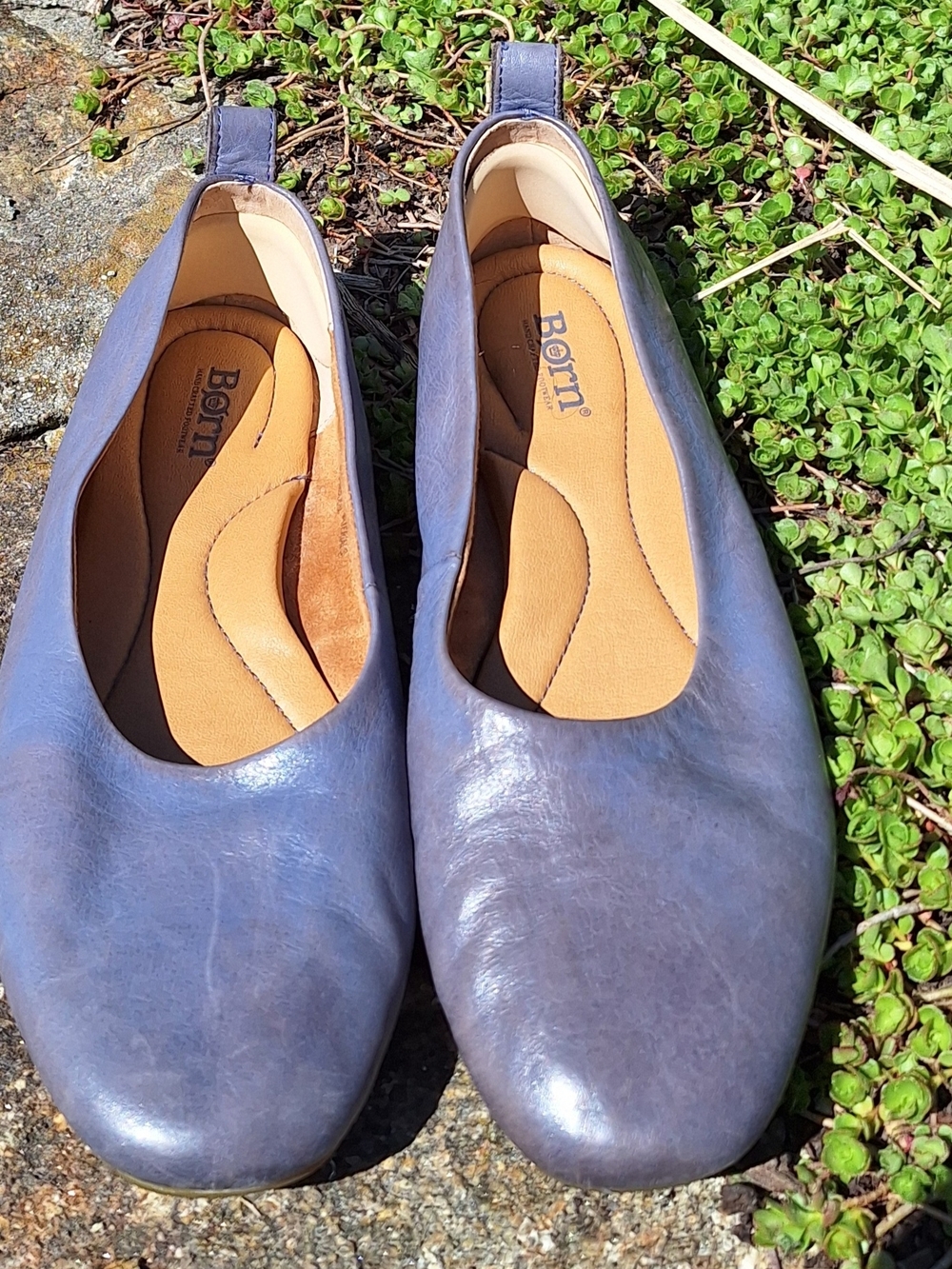 Born Women's Slate Blue Leather Slip-On Ballet Flats